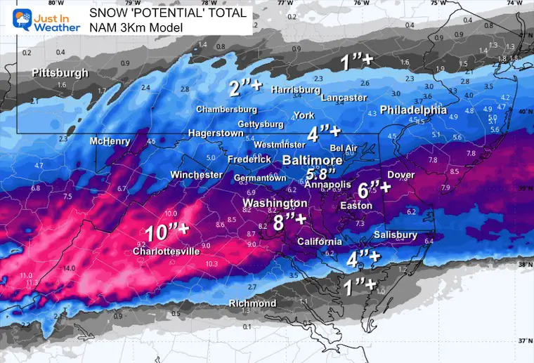 February 10 snow total NAM