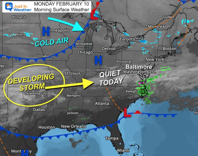 February 10 weather Monday morning