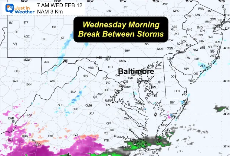 February 10 snow radar forecast Wednesday morning