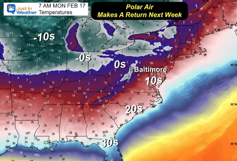 February 10 weather temperatures polar vortex next Monday