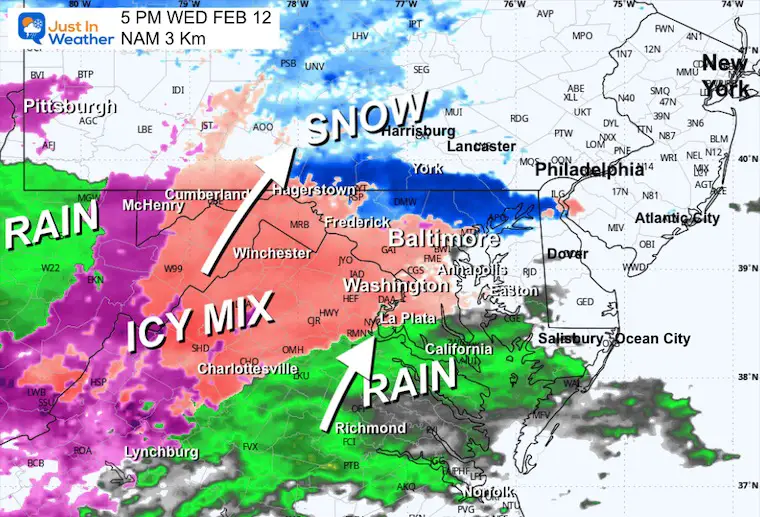 February 10 snow sleet rain Wednesday Afternoon