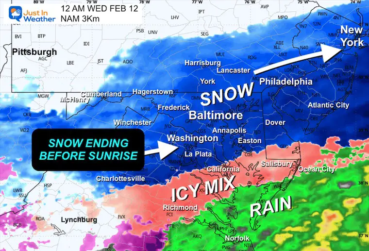 February 10 snow radar forecast midnight Wednesday