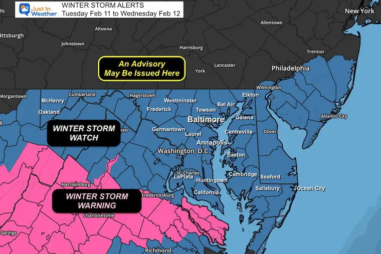 February 10 Winter Storm Watch and Warning