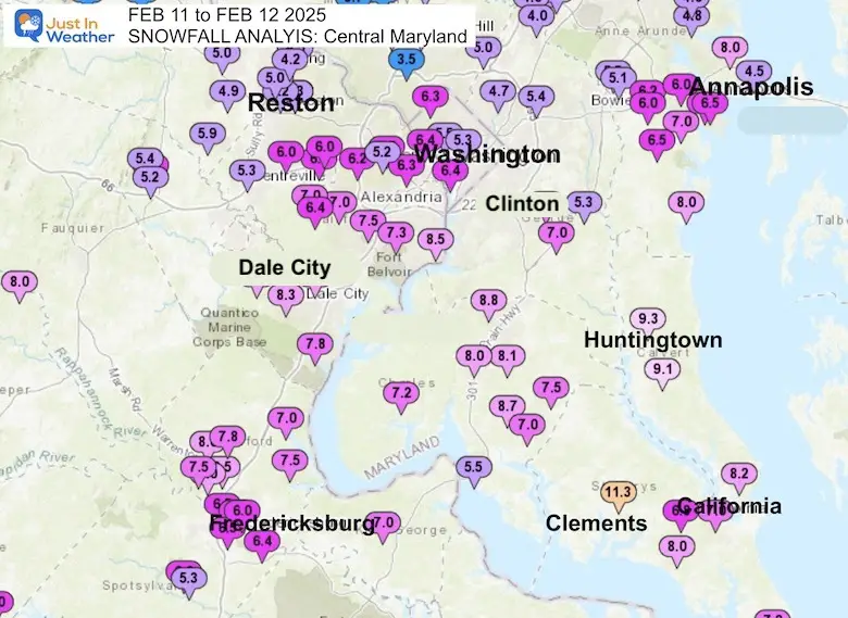 February 11 snow report Southern Maryland