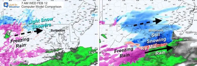 February 11 weather snow ice radar forecast Wednesday 7 AM