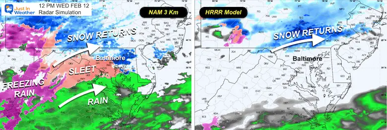 February 11 snow model comparison Wednesday noon