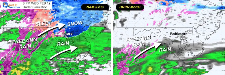 February 11 snow model comparison Wednesday evening