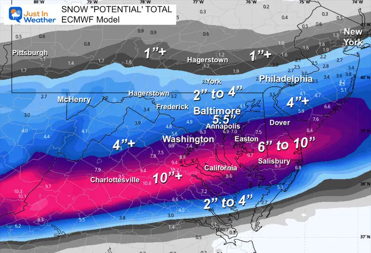 February 11 weather snow total ECMWF