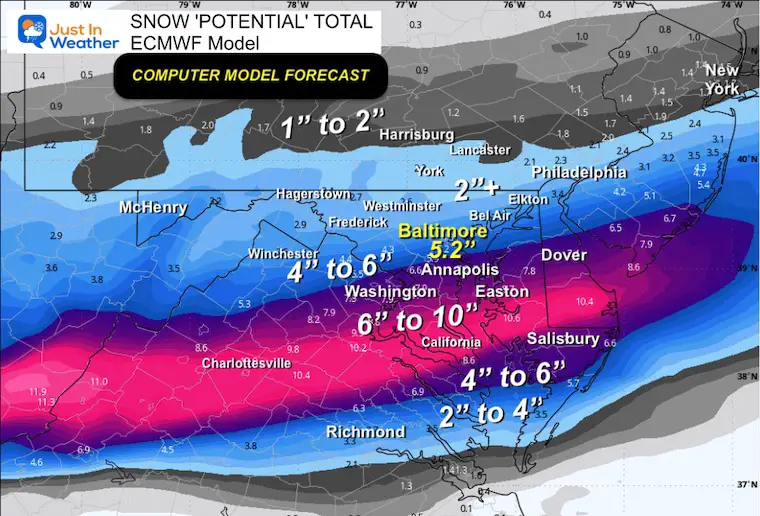 February 11 snow final total ECMWF