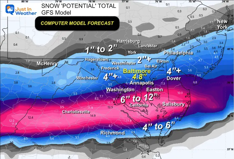 February 11 snow final total GFS