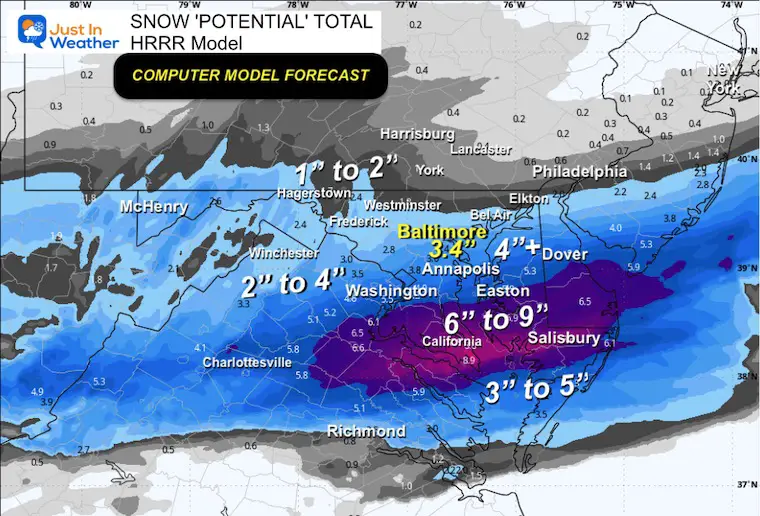 February 11 snow final total HRRR