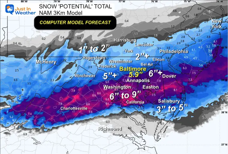 February 11 snow final total NAM