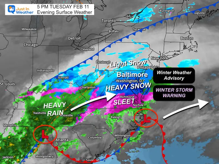 February 11 weather snow storm Tuesday 5 PM