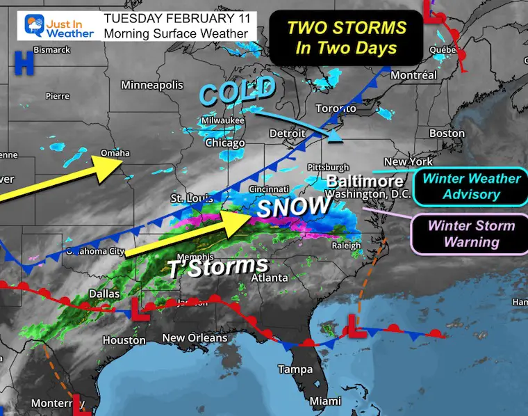 February 11 Weather storm Tuesday morning