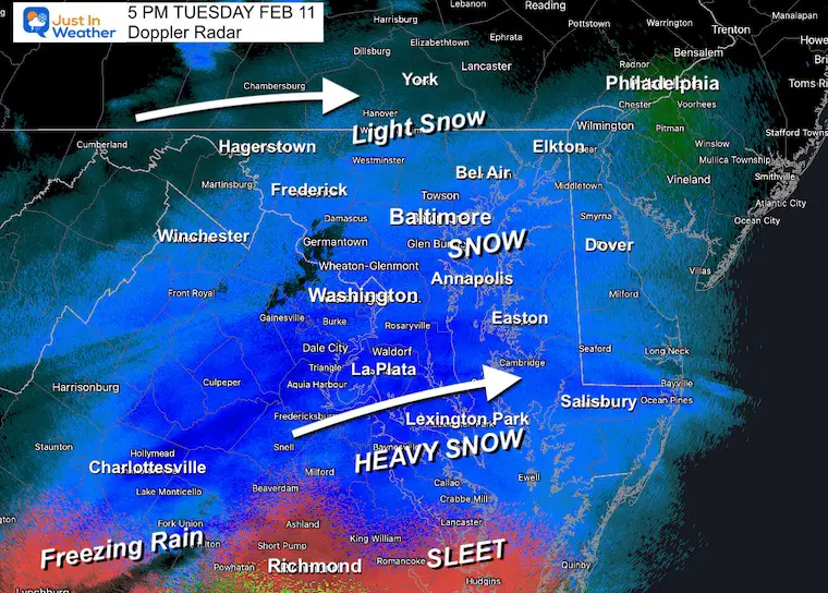 February 11 weather snow radar Tuesday 5 PM