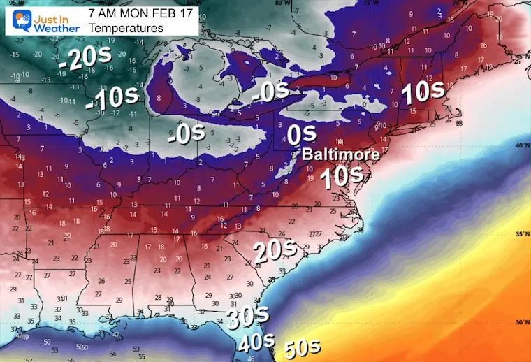 February 11 weather temperatures polar vortex Monday morning