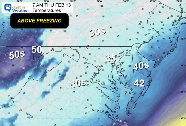 February 11 weather temperatures Thursday morning