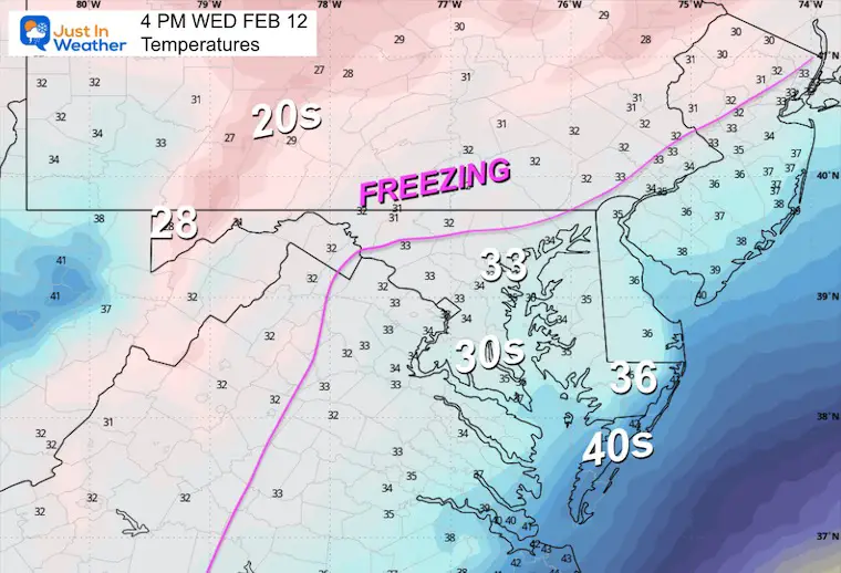 February 11 weather forecast temperatures Wednesday morning