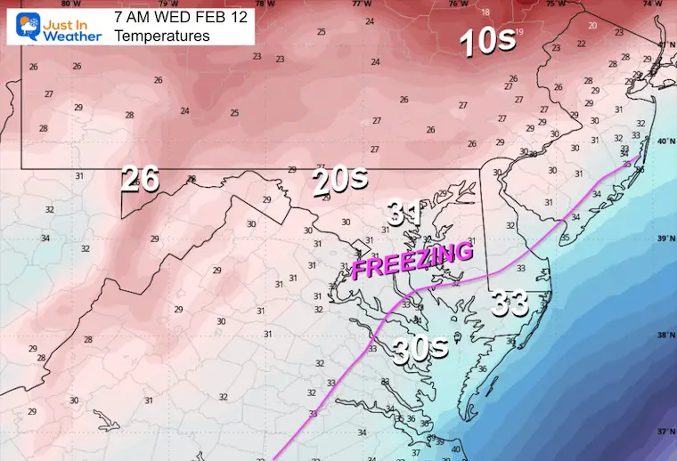 February 11 weather forecast temperatures Wednesday afternoon