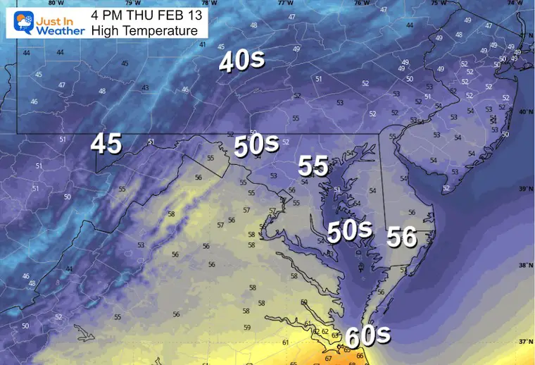 February 12 weather temperatures Thursday Afternoon