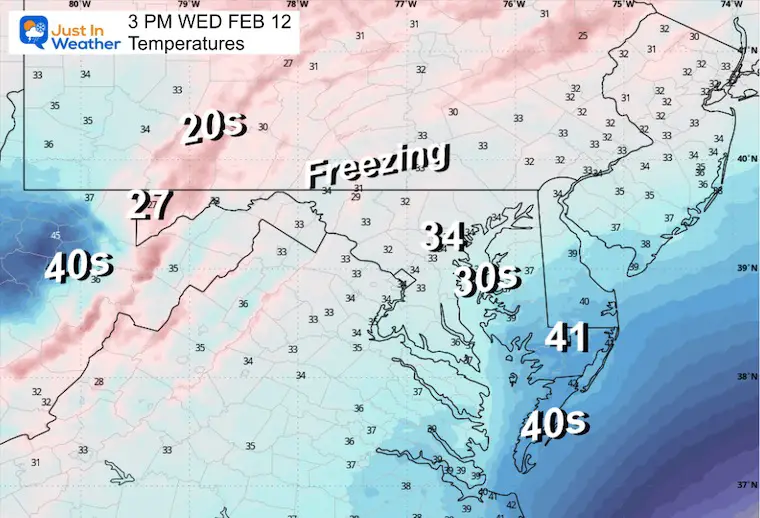 February 12 weather temperatures Wednesday afternoon