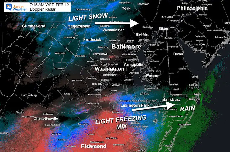 February 12 weather snow ice radar Wednesday morning