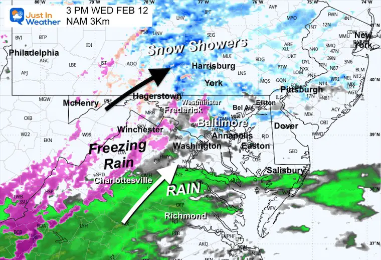 February 12 weather snow ice rain Wednesday night