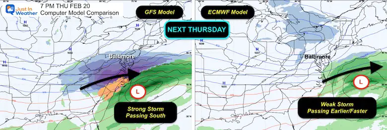 February 12 weather snow rain Next Week GFS