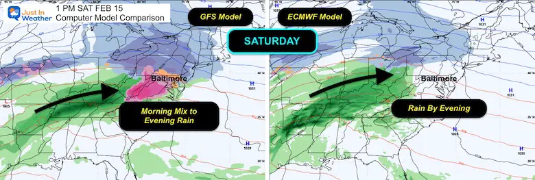 February 12 weather snow rain Weekend Models