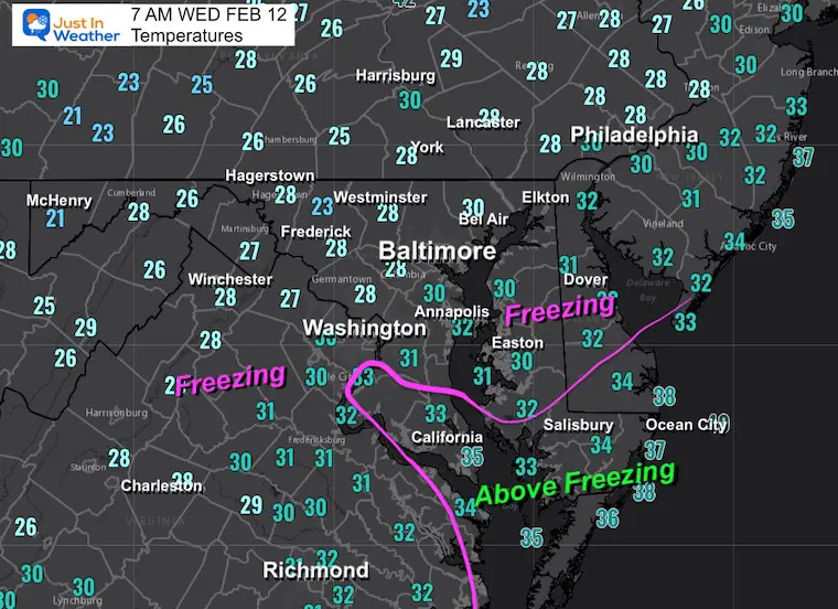 February 12 Weather Temperatures Wednesday Morning