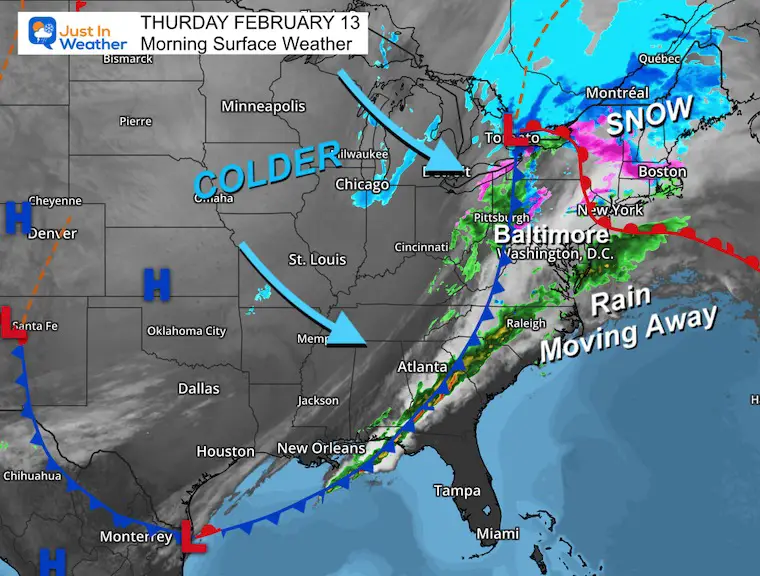 February 13 weather Thursday morning