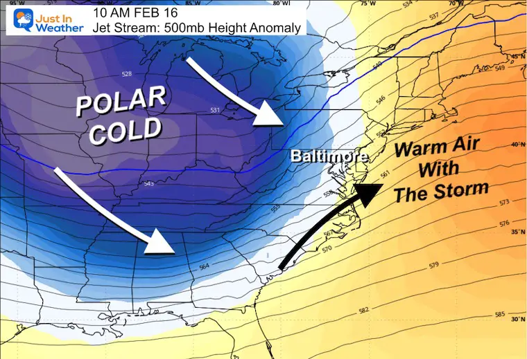 February 13 jet stream Sunday polar air