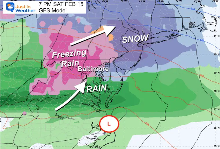 February 13 weather storm snow rain Saturday evening