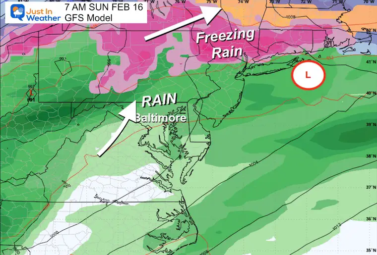 February 13 weather storm snow rain Sunday morning