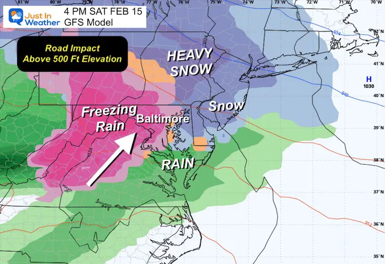 February 13 weather snow ice Saturday 4 PM