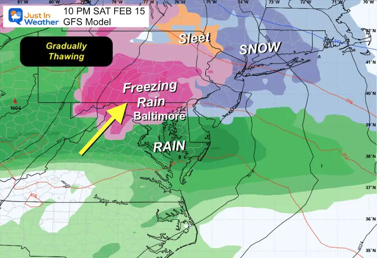 February 13 weather snow ice Saturday 10 PM