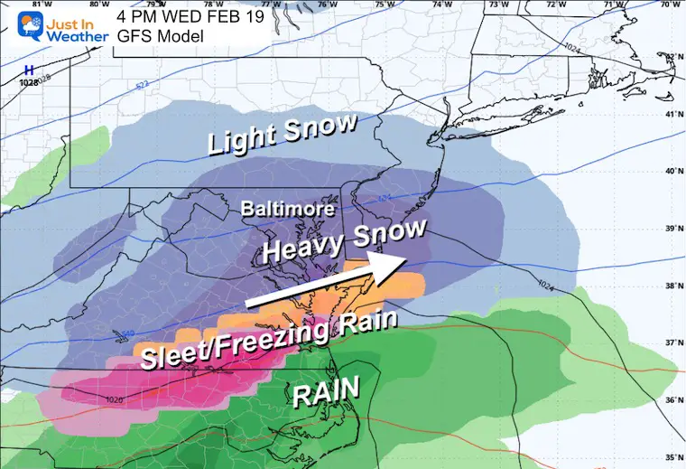 February 13 weather winter snow storm Wednesday GFS