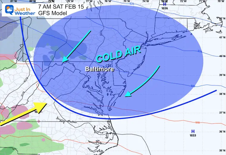 February 13 weather cold storm Saturday morning close