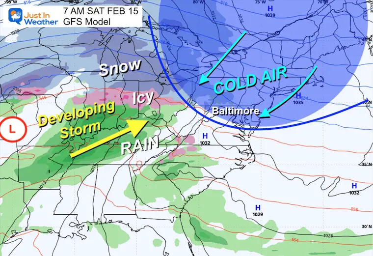 February 13 weather cold storm Saturday morning