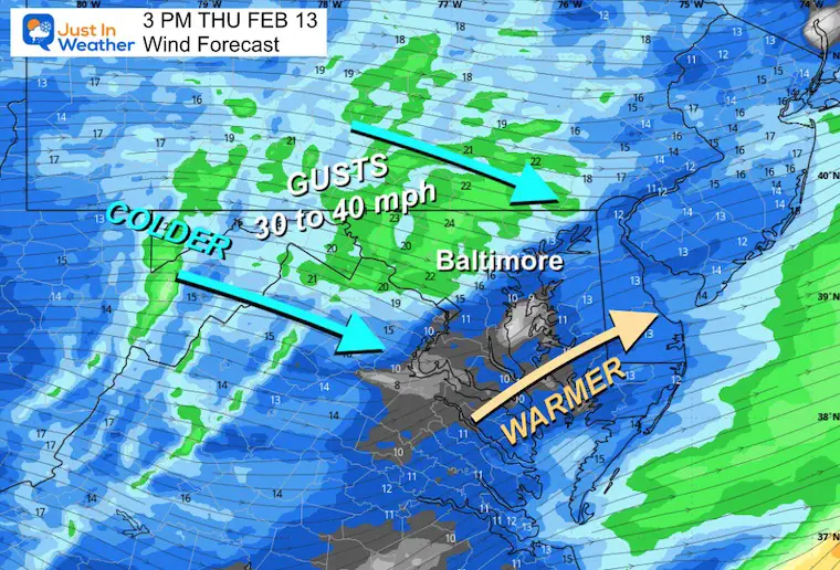 February 13 wind forecast afternoon