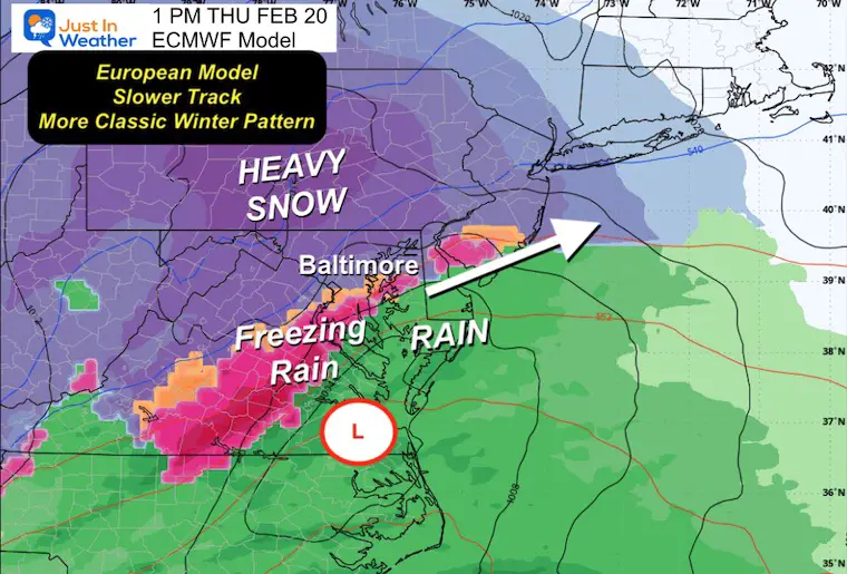 February 13 weather winter storm snow next week ECMWF