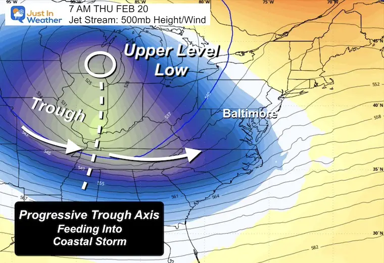 February 14 jet stream trough storm Thursday morning