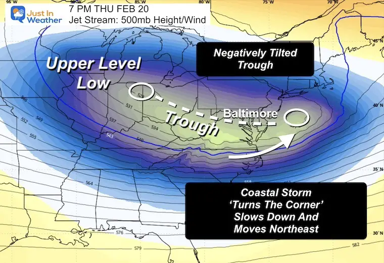 February 14 jet stream negative tilt trough storm Thursday night