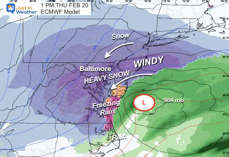 February 14 winter storm snow Thursday afternoon