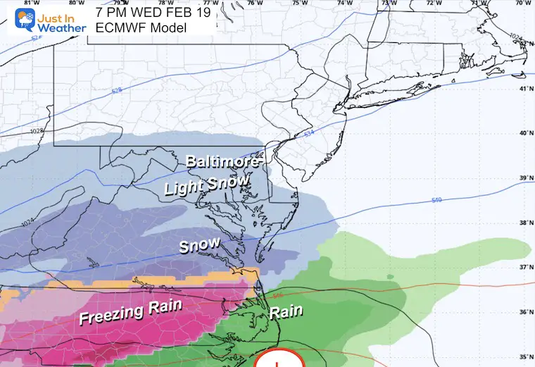 February 14 winter storm snow Wednesday night