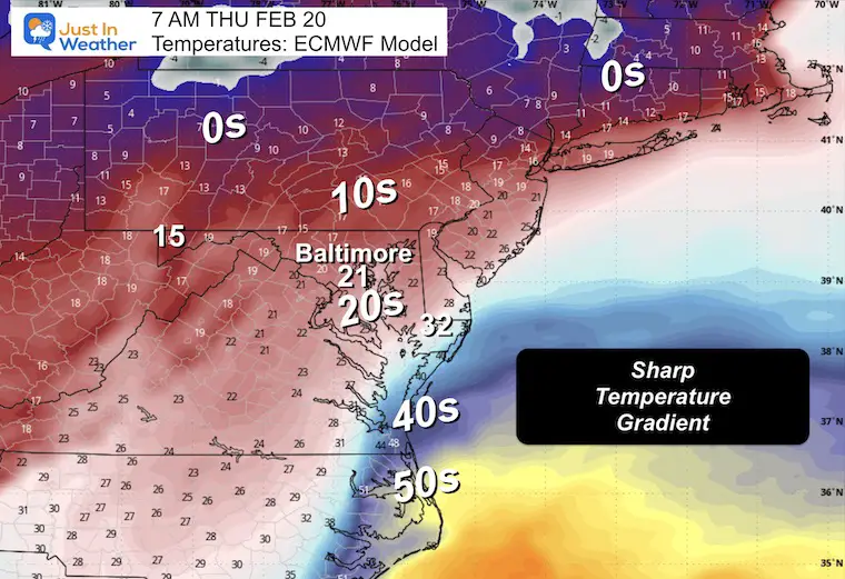 February 14 weather temperatures Thursday morning