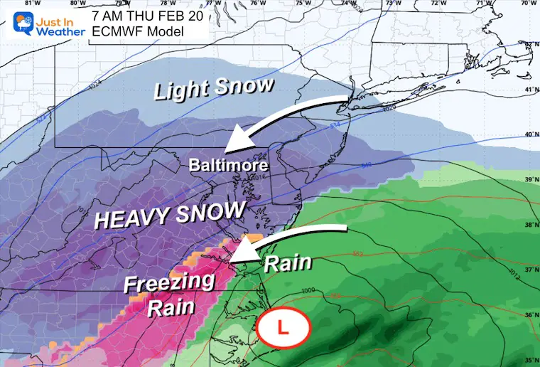 February 14 weather winter snow storm forecast Thursday morning