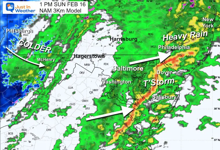 February 16 weather storm radar Sunday 1 PM