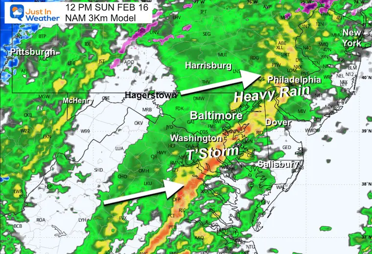 February 16 weather storm radar noon Sunday