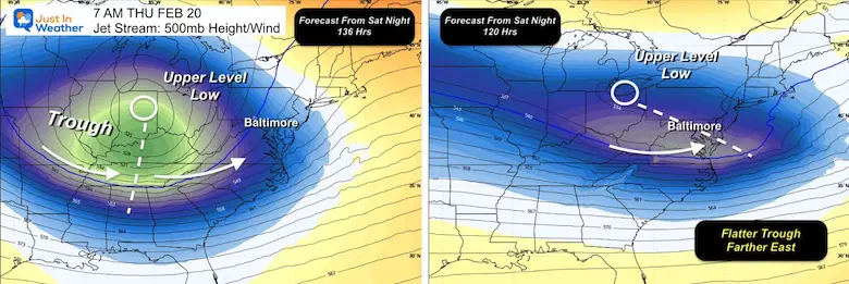 February 15 Thursday snow storm model trend jet stream